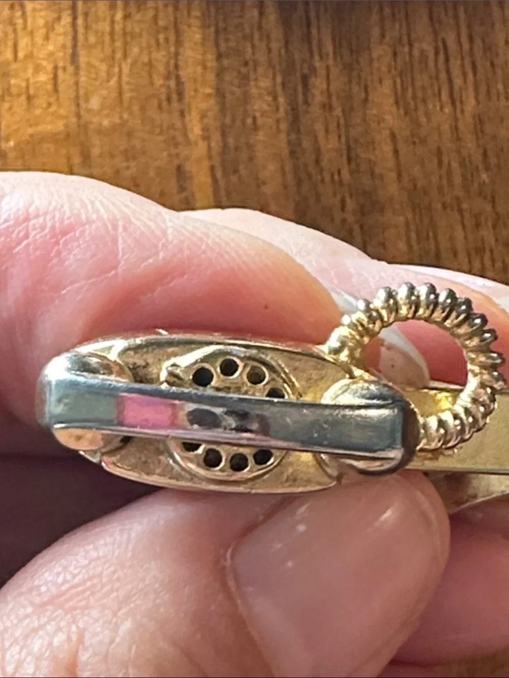 Vintage 60s gold tone rotary landline telephone tie clip